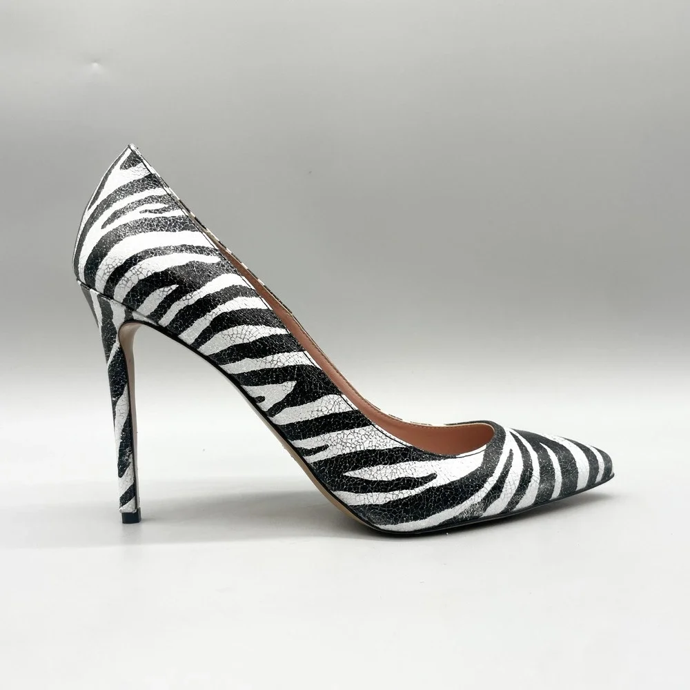 Identita Womens 41 11 Amy Pumps Zebra Print Leather Stiletto Heels Mob Wife Glam